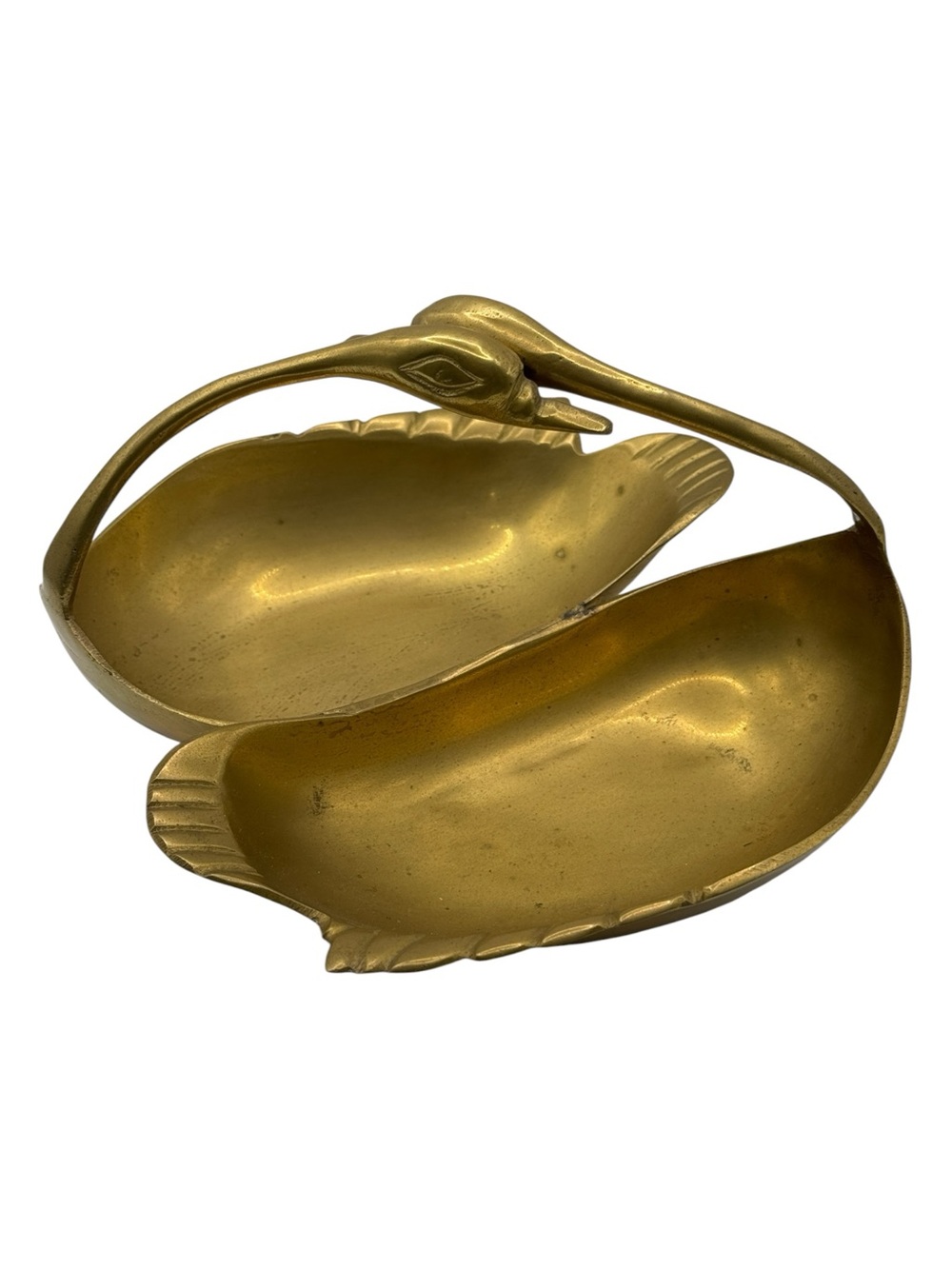 Vintage Solid Brass Double Swan Trinket Dish Made in India
